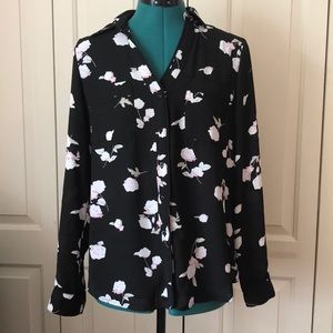 NWT Candie’s Black Floral Sheer Button Down